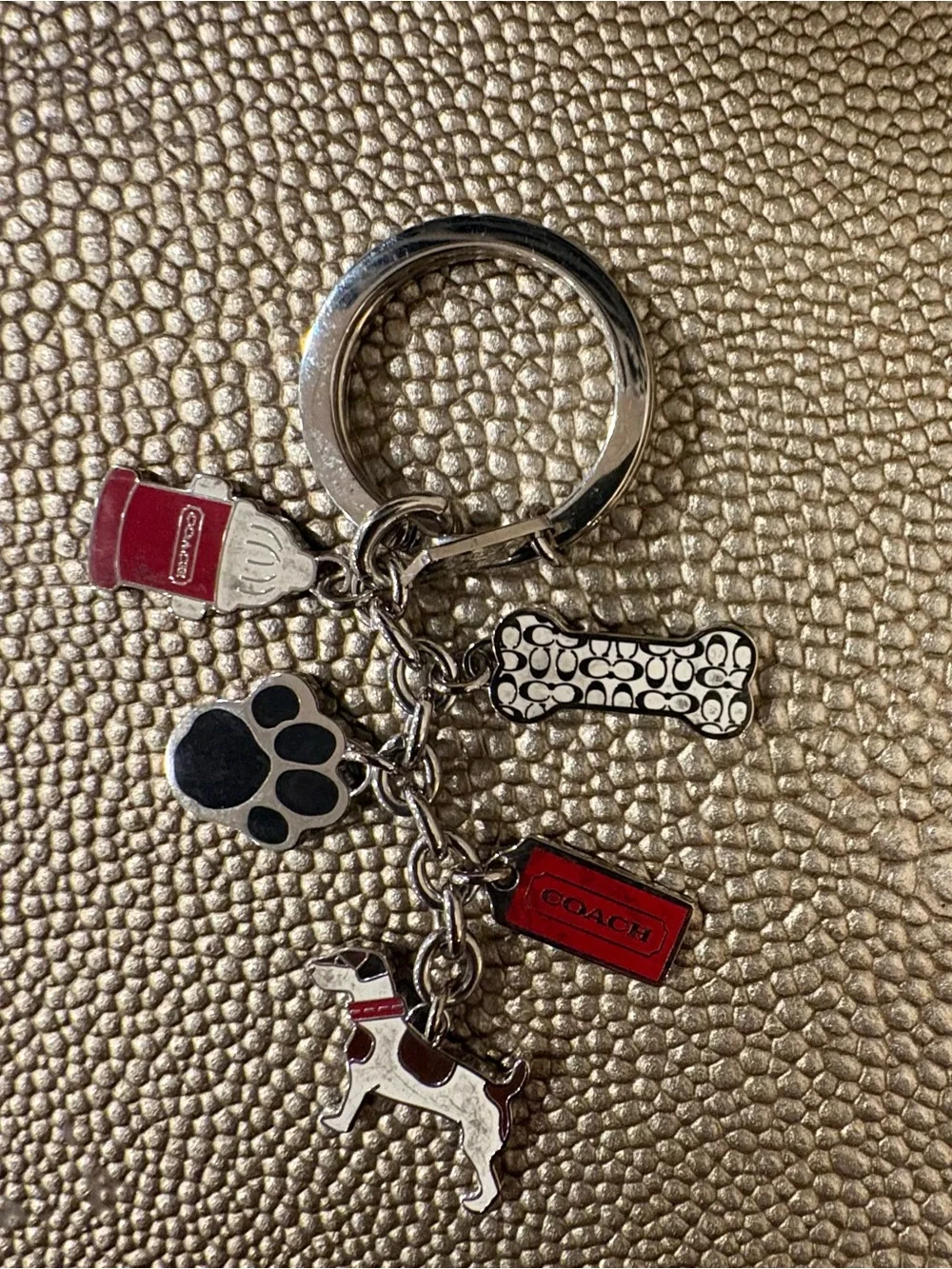 Coach Silver-Tone Keychain with Red Enamel Hydrant & Dog Charms